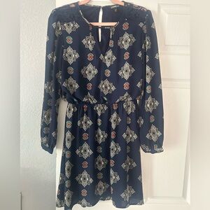 Express Navy Geometric Long Sleeve Dress